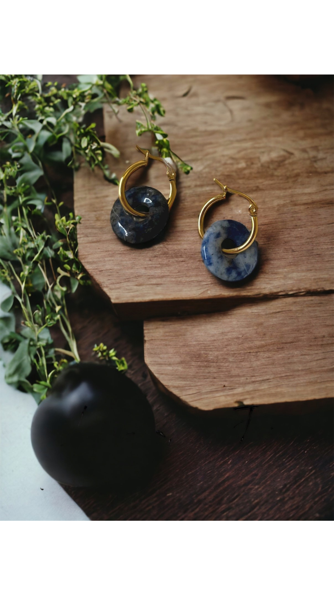 Belleus Crystalline earrings - Natural Blue-Spot Jasper crystal with 18K Gold-plated, stainless-steel hoop earrings