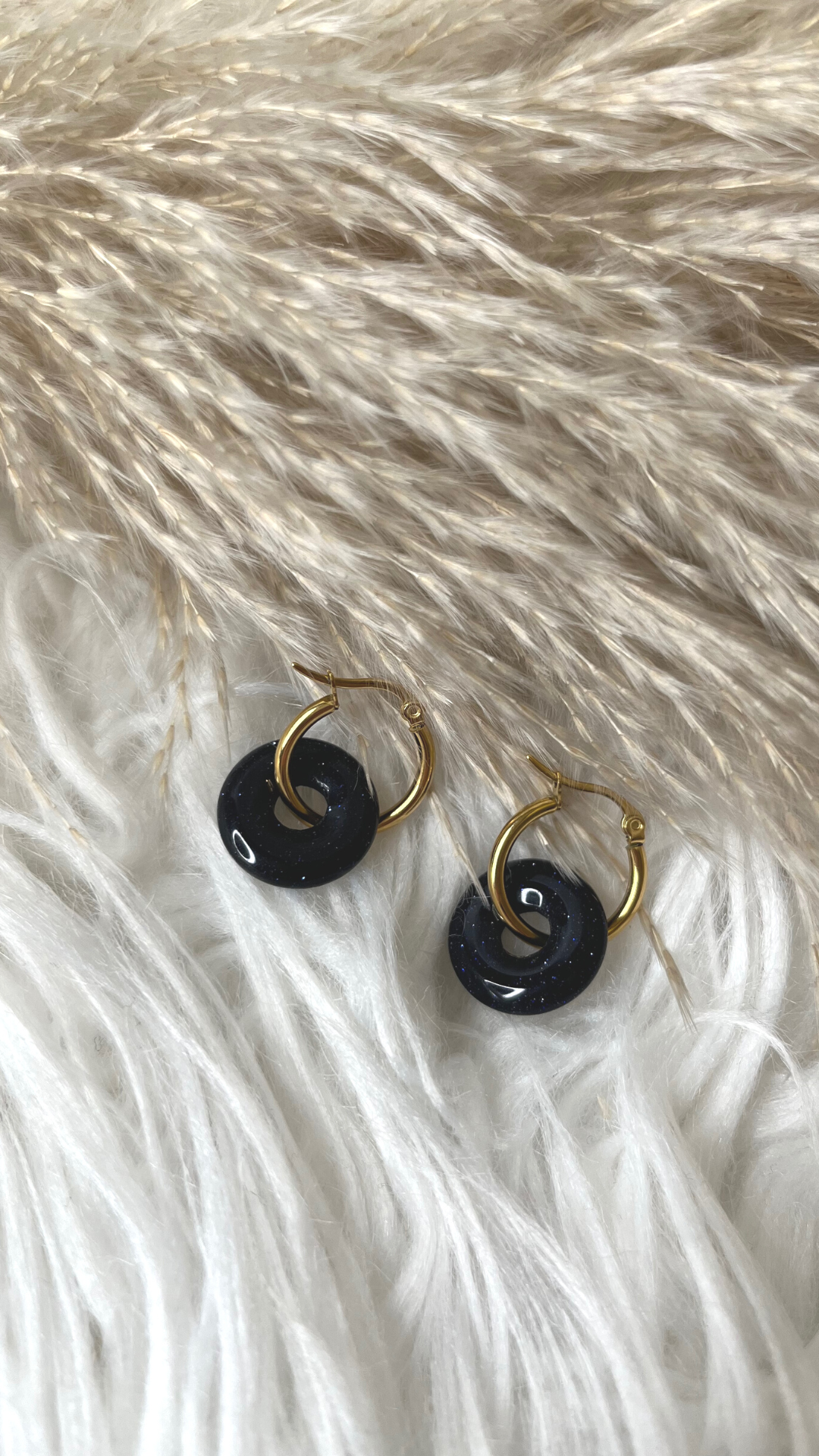 Belleus Crystalline earrings - Natural Blue Sandstone crystal with 18K Gold-plated, stainless-steel hoop earrings