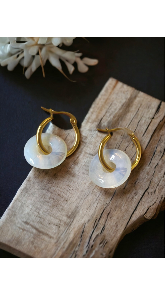 Belleus Crystalline earrings - Natural Opal crystal with 18K Gold-plated, stainless-steel hoop earrings