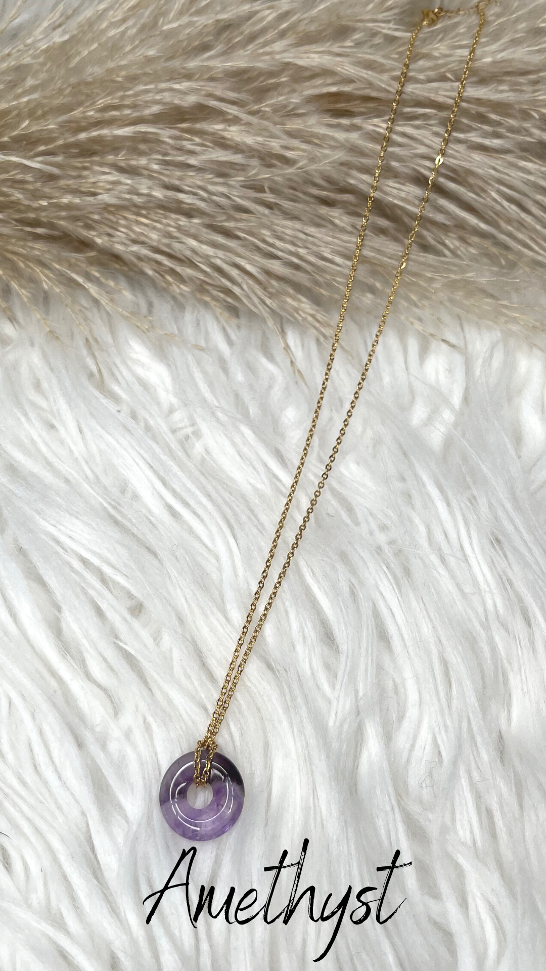 The Torus Necklace - Natural Amethyst crystal with 18k gold-plated, Stainless-steel chain