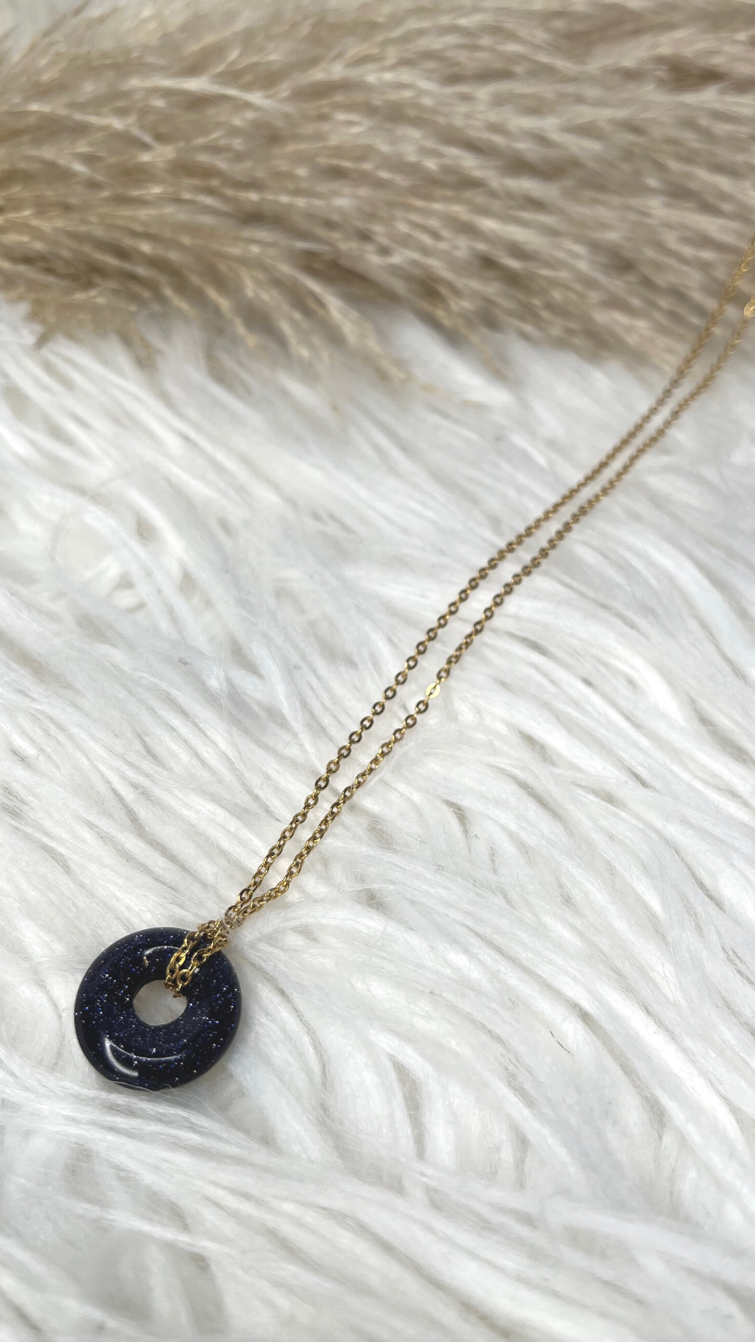 The Torus Necklace - Natural Blue Sandstone crystal with 18k gold-plated, Stainless-steel chain