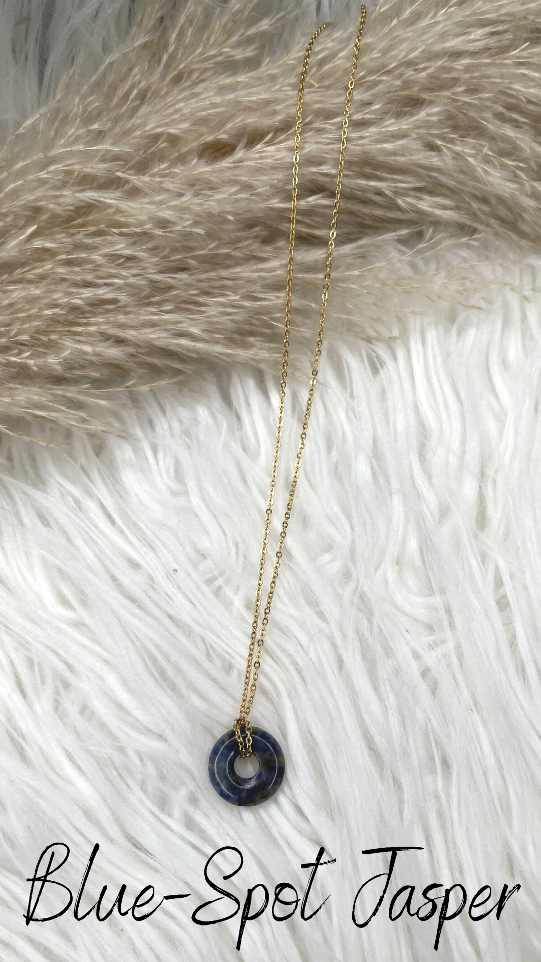The Torus Necklace - Natural Blue-Spot Jasper crystal with 18k gold-plated, Stainless-steel chain