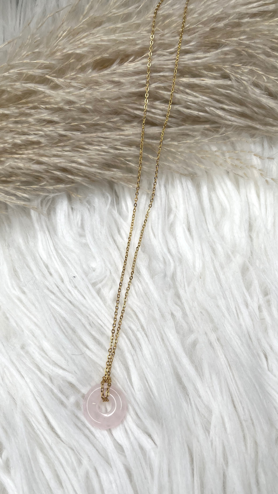 The Torus Necklace - Natural Rose Quartz crystal with 18k gold-plated, Stainless-steel chain