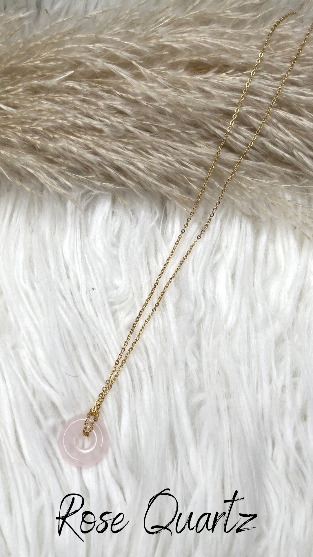 The Torus Necklace - Natural Rose Quartz crystal with 18k gold-plated, Stainless-steel chain